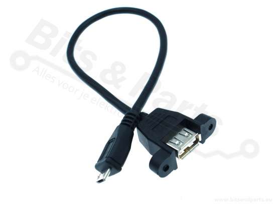 USB Chassisdeel met kabel USB A Female naar USB Micro Male